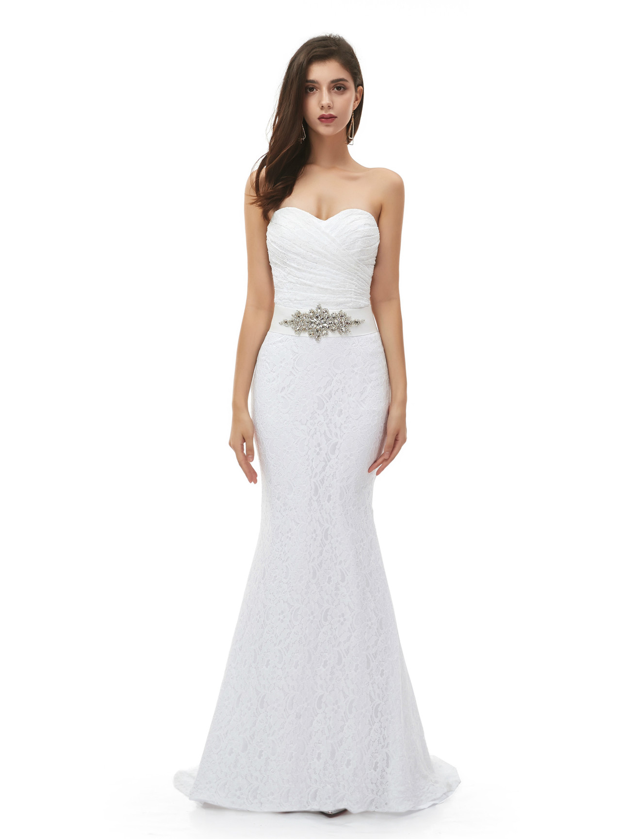 White Mermaid Organza Sweetheart Beading Crystal Wedding Dress