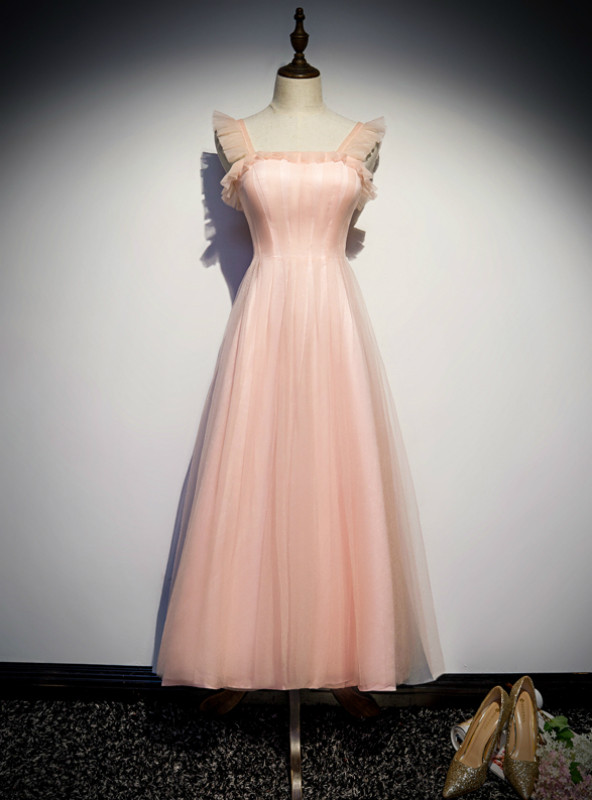 Pretty A Line Ruffles Ankle Length Pink Evening Dress Prom Dresses SD2751 main image 0