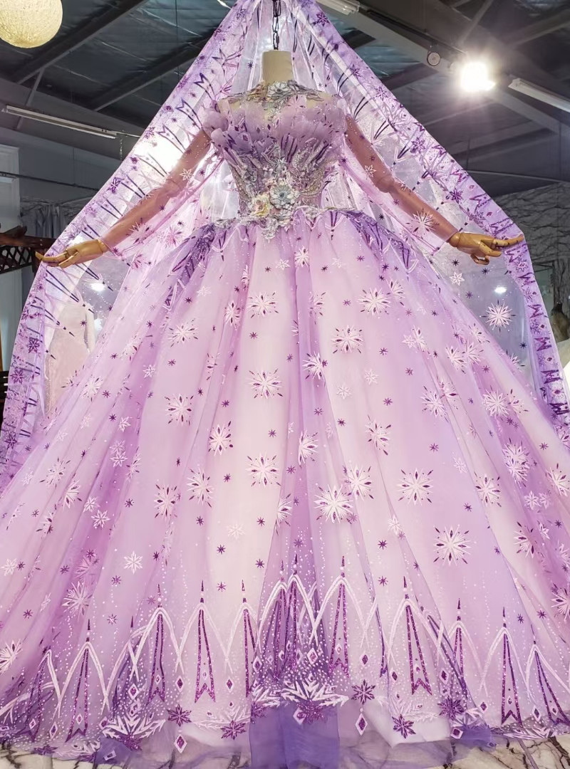 Lovely Pink Princess Sleeves Ball Gown Satin Prom Dress with Bow