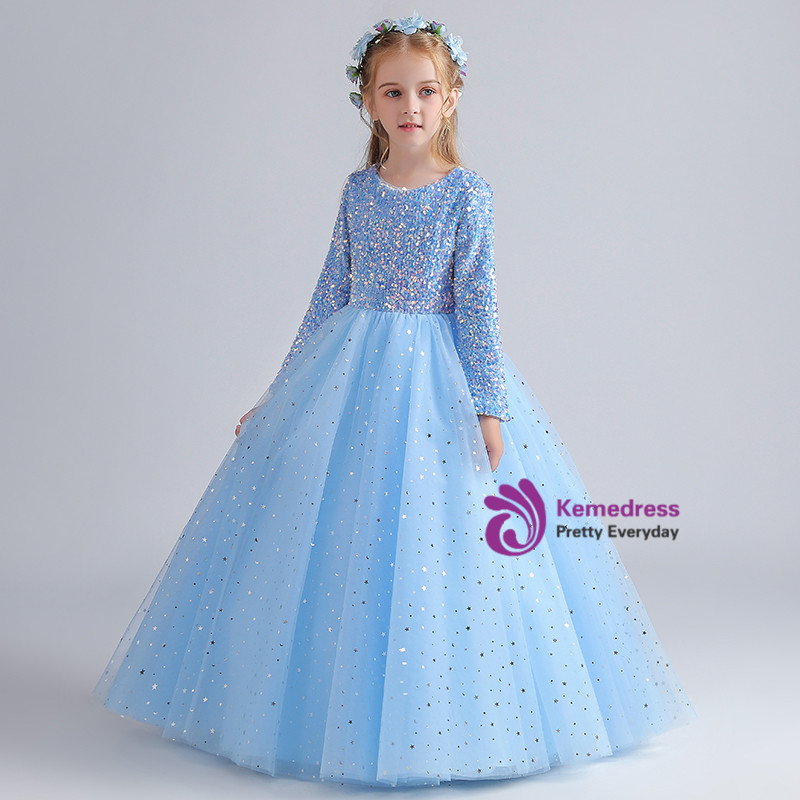 Stunning Flower Lace Sequin Appliqued Dress Sky Blue main image 1