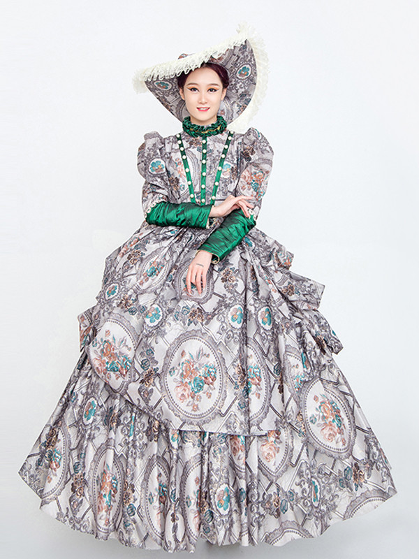 Shop Designer Black Long Sleeve High Neck Rococo Baroque Vintage Gown Dress