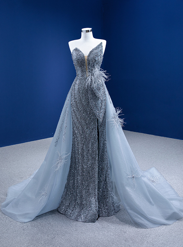 Stunning Strapless Sequins Mermaid Prom Dress Pearls Evening Dress with Beadings main image 0