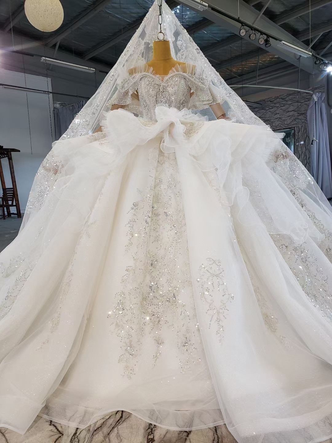 Timeless Ball Gown Off The Shoulder Tulle Sequin Beaded Long Wedding Dresses C4031