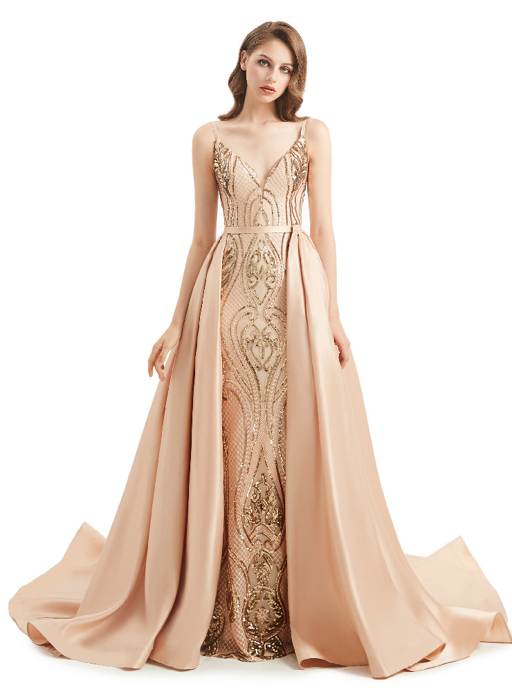 Strapless Spaghetti Straps Appliques Sequins Prom Dress WU1083