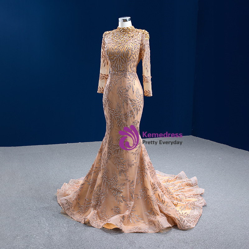 Gorgeous Gold Sequins Mermaid Prom Dresses main image 1