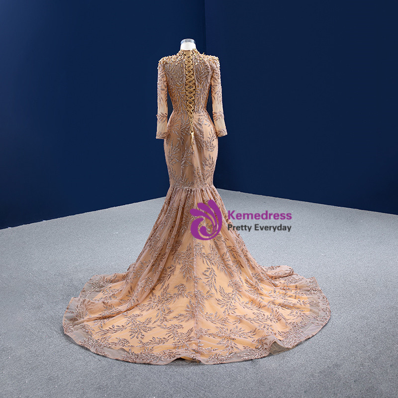 Luxurious Gold Sequins Appliques Evening Dress Mermaid Prom Dress  Y7880