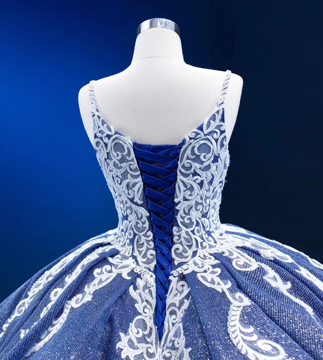 Sequin Applique Bodice Prom Dress with Spaghetti Straps