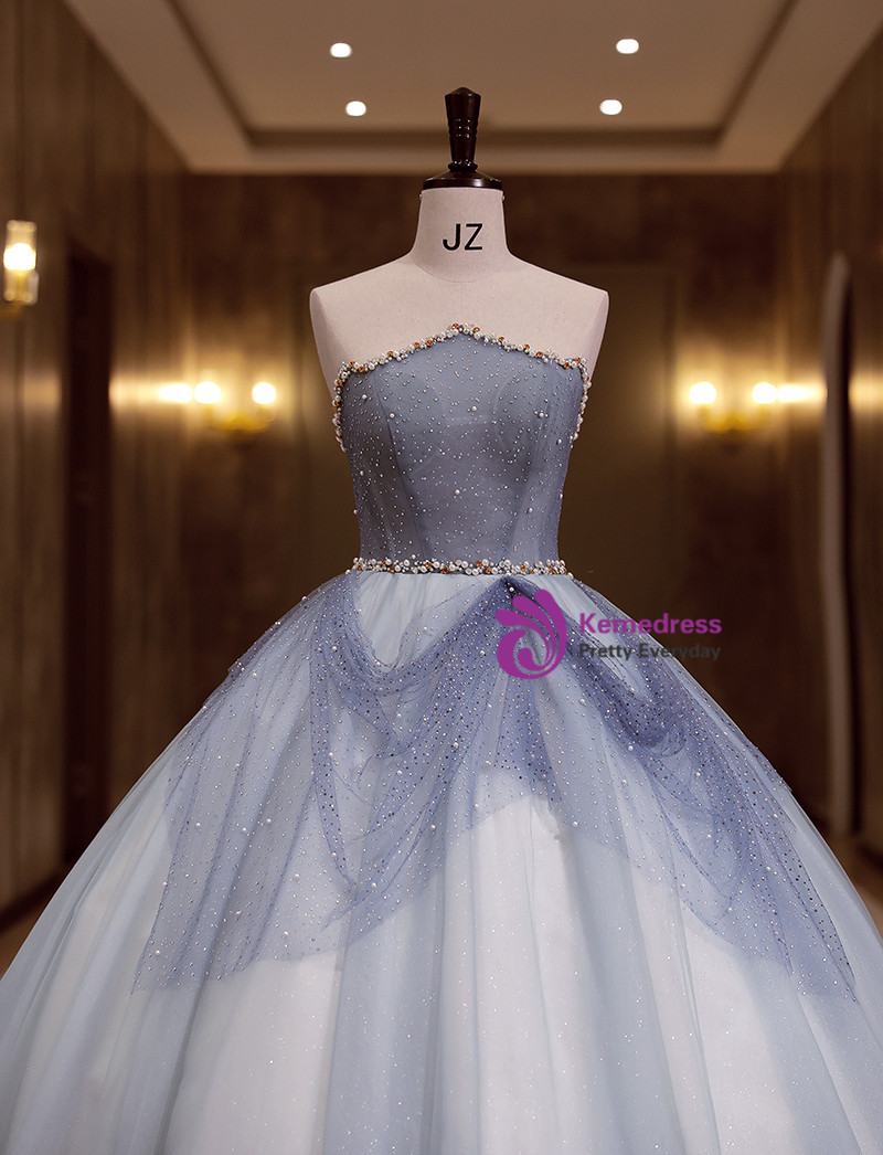 Princess Blush Ball Gown Strapless Tulle Quinceanera Dress with Appliques main image 1