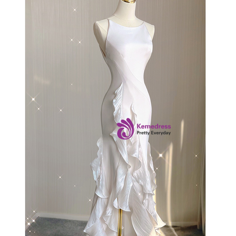 Sheath Halter Tassels White Sleeveless Wedding Guest Dresses main image 0