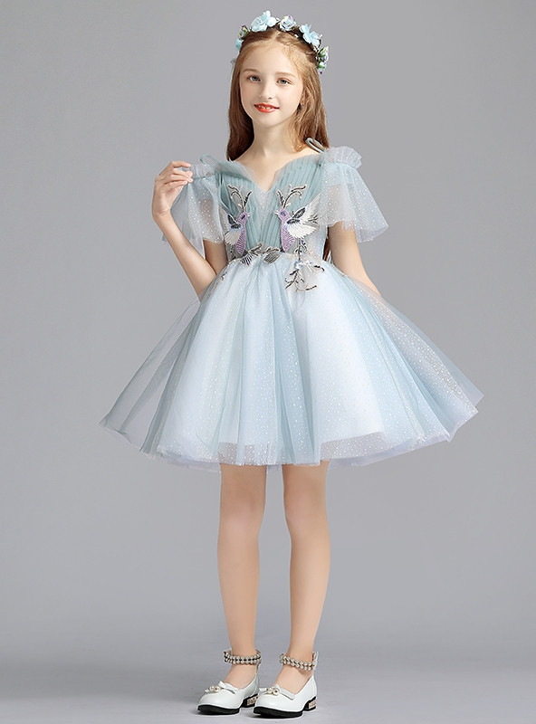 Lovely Sequin Grey Tulle Flower Girl Dresses, Zip Up Little Girl Dresses, FG080