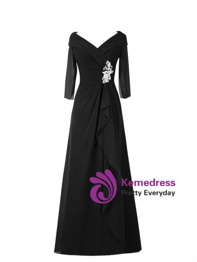 Beaded A Line Long Mother of the Bride Dress