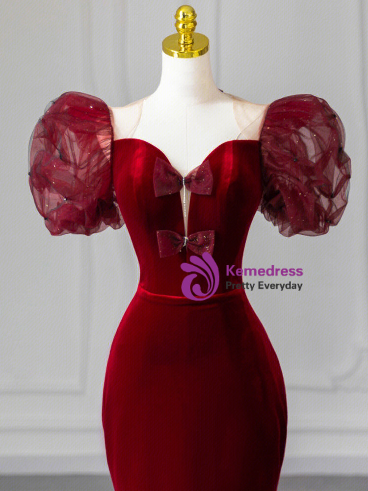 Burgundy Off the Shoulder Mermaid Velvet Military Ball Dress with Slit main image 1