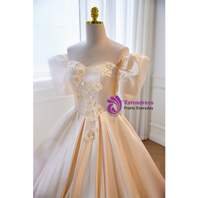 Sweetheart Neckline Flutter Sleeves Satin Prom Dress Taupe Plus Size