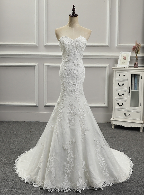 Niulatu Mermaid Strapless Ivory Satin Wedding Dresses Brides Dress S3860