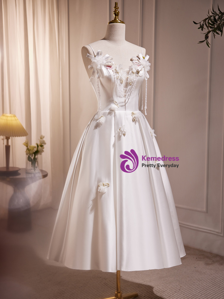 Casual White Spaghetti Straps Wedding Dress main image 0