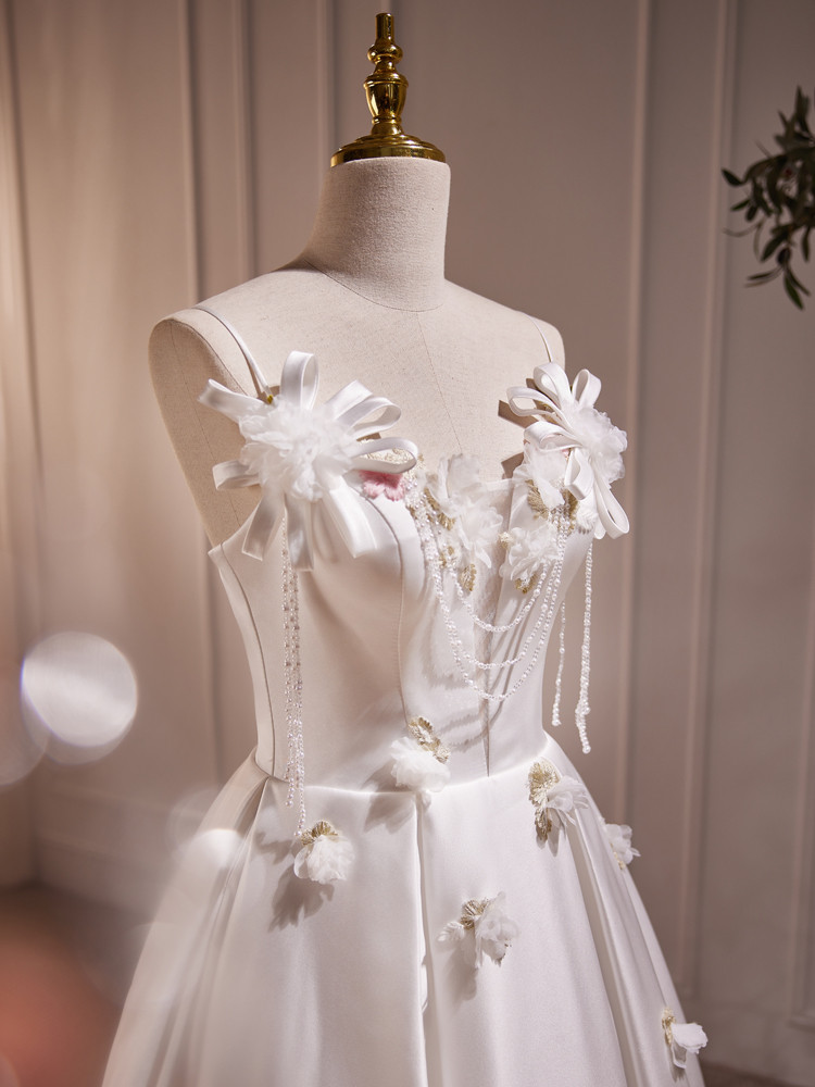 White Satin Sweetheart Spaghetti Straps Wedding Dresses, Bridal Gowns, PW292