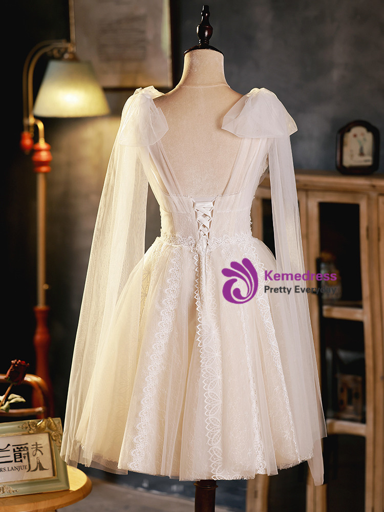 Tulle Lace Short Floral White Homecoming Dress