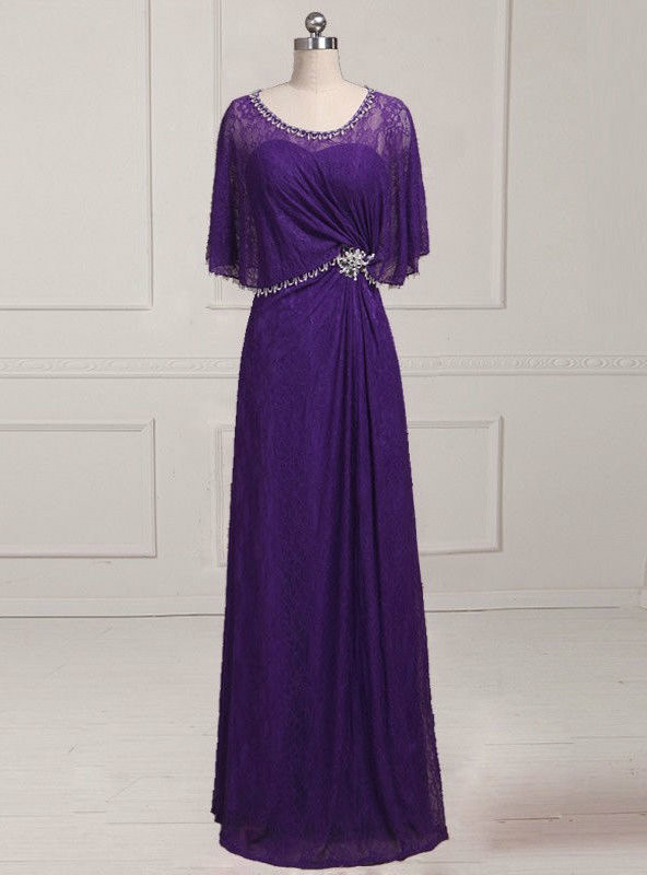 Plum Purple Lace Chiffon High Low Mother Of The Bride Dress main image 1