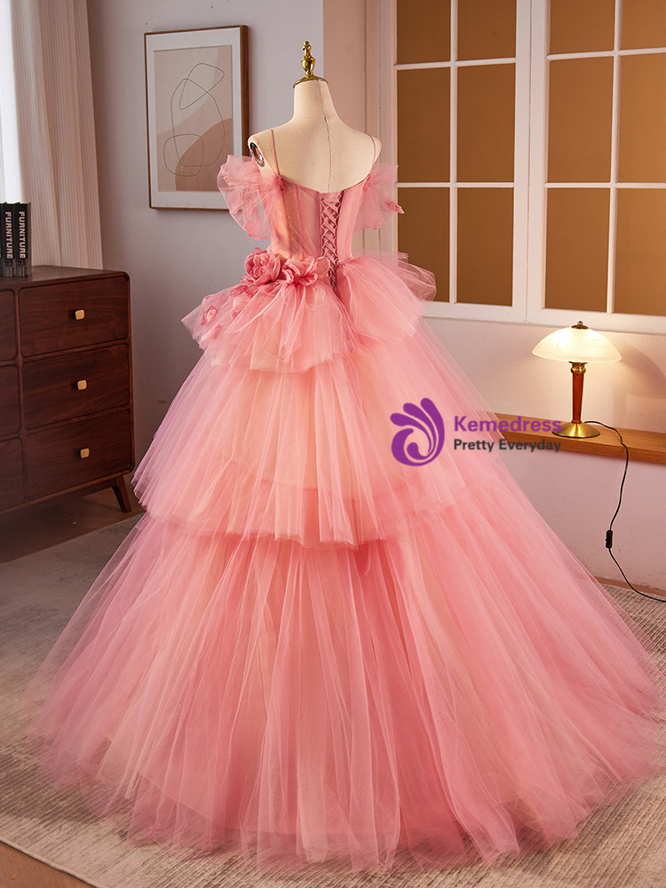 Pink Tulle Spaghetti Straps Flower Girl Dress main image 1