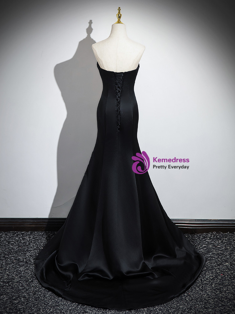 Mermaid Black Satin Square Prom Dresses C296