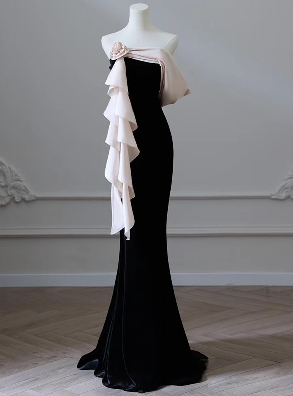 Elegant Mermaid High Neckline Black Velvet Prom Dresses Birthday Outfits Evening Gown SD990 main image 1