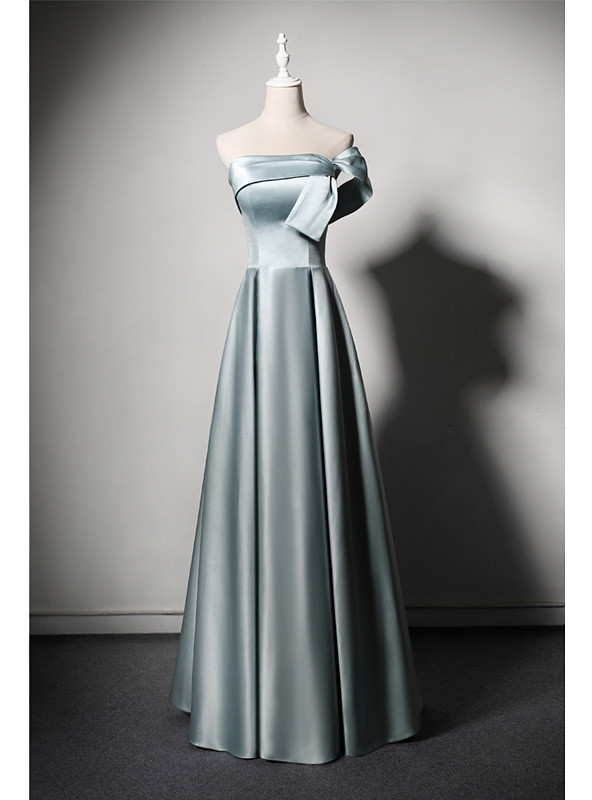 Chic Blue Prom Dress Satin Sheath Strapless Evening Dress Sleeveless Birthday Dress DP05207