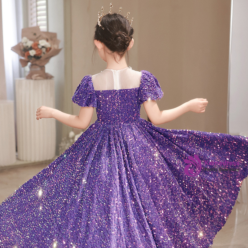 Short Sleeve Ash Purple Flower Dress main image 1