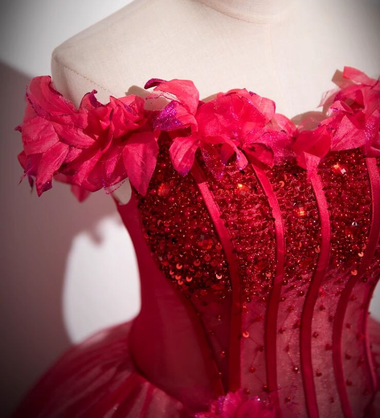 Beautiful Red Quinceanera Dress Strapless Tulle Appliques Layered Ball Gown With 3D Flowers main image 1