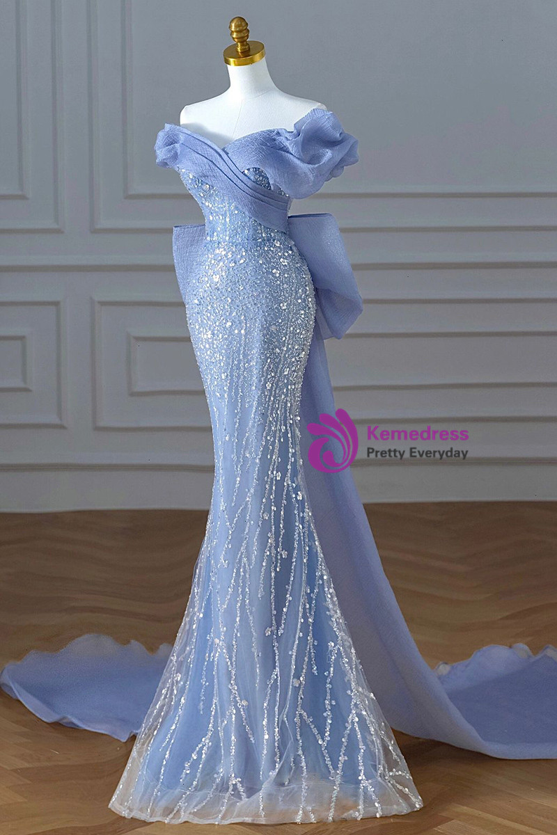 Andrina Iridescent Sequin & Tulle Off Shoulder Mermaid Dress main image 1