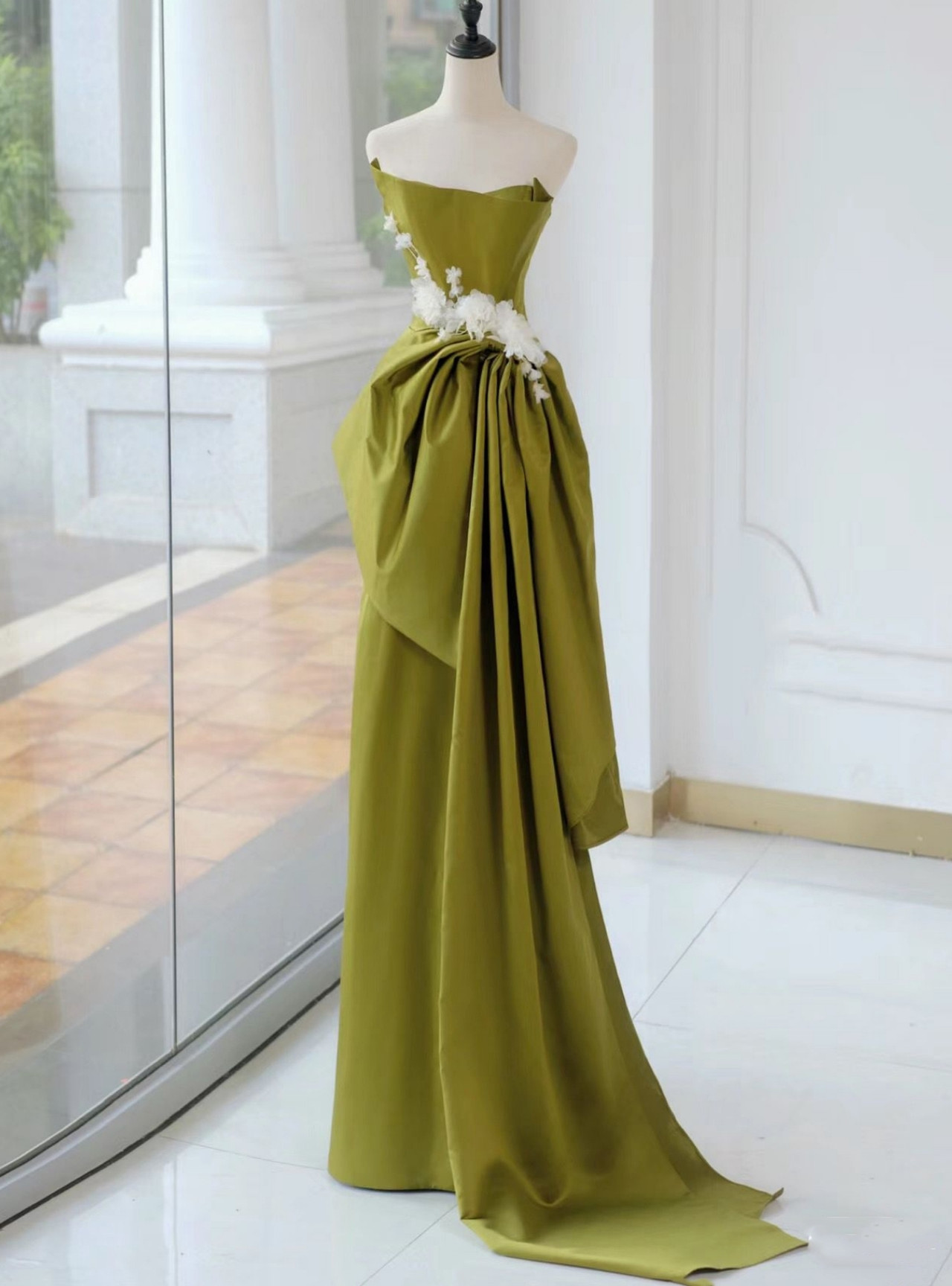 Blue Strapless Satin Chiffon Beaded Evening Dress,Formal Prom Dress Party Gown cc2802 main image 1