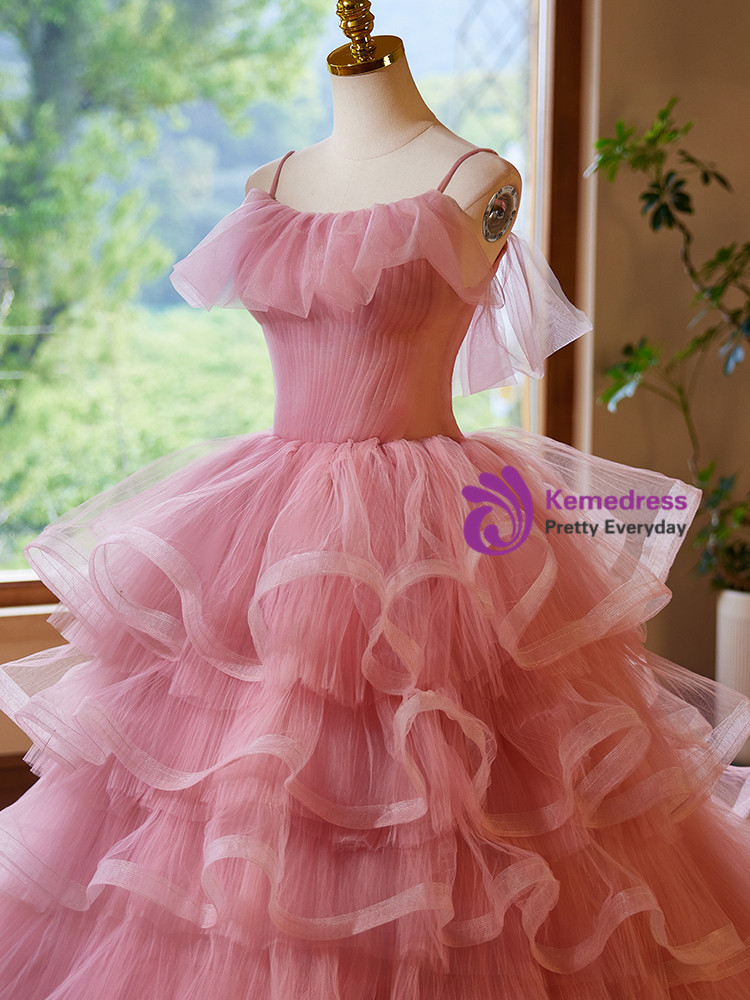 Pink Tulle Spaghetti Straps Flower Girl Dress main image 1