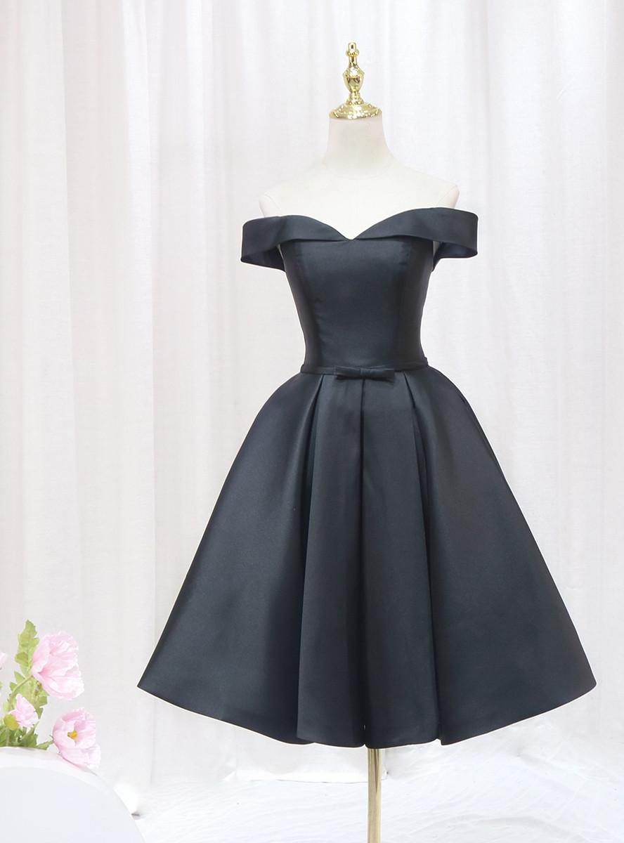 Pretty Off The Shoulder Black Satin Printed Floral Short Homecoming Dress Birthday Outfits SP07 main image 0