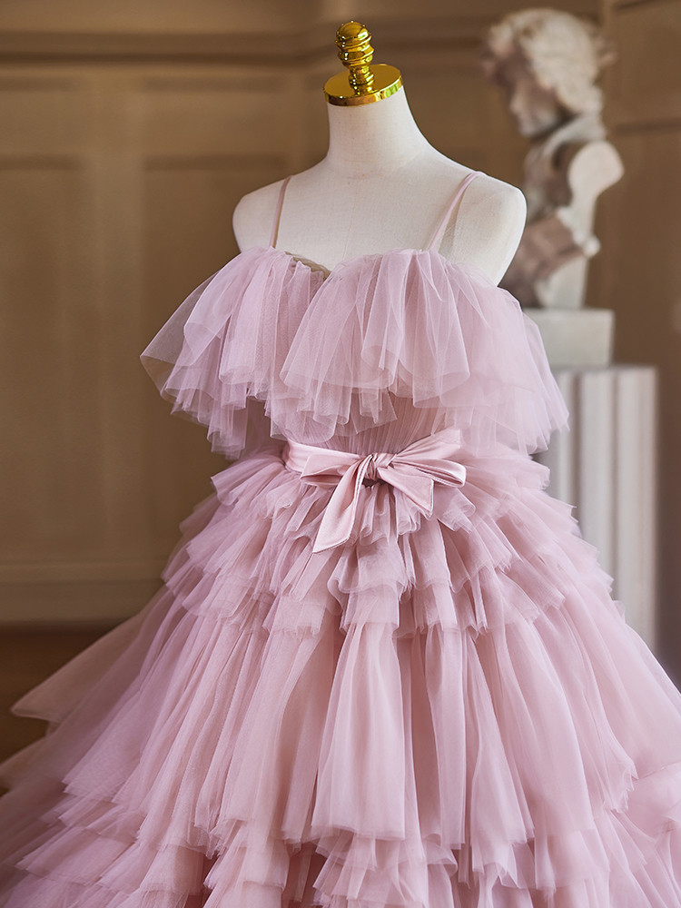 Pink Tulle Tiers Spaghetti Straps Princess Dress