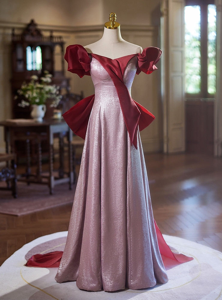 Sequin Flower Mermaid Pink Off The Shoulder Prom Dress main image 1