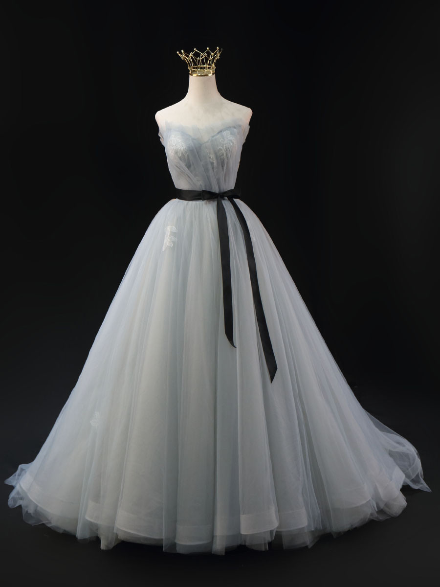 Strapless Minimal Pleated Prom Dress With Slit Steel Grey