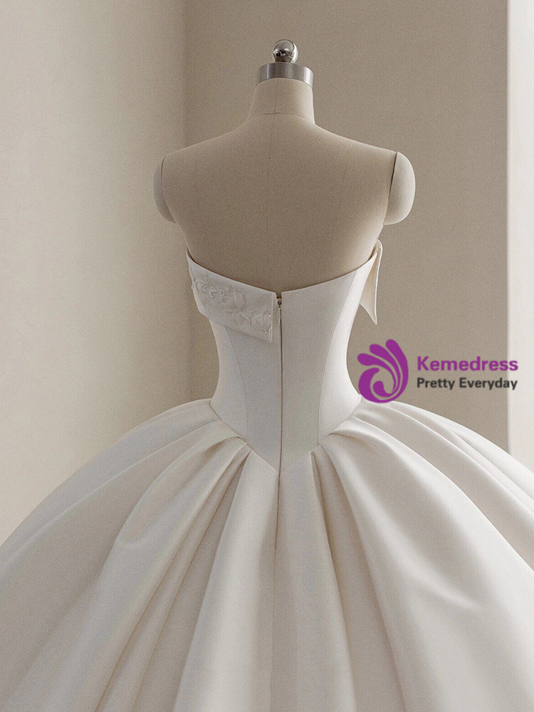Simple Ball Gown Straps White Satin Long Wedding Dresses Bridal Dress