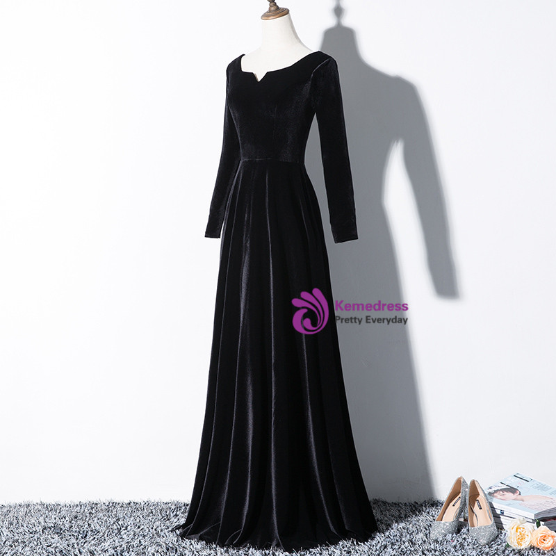 Burgundy Velvet Long Sleeve Pleats Square Evening Prom Dress