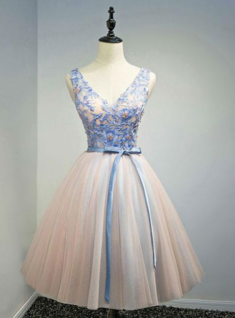 V Neck Purple High Low Prom Dresses, Purple High Low Formal Homecoming Dresses Y1689 main image 1