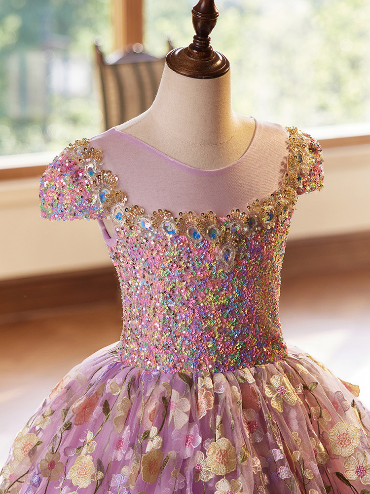 Crystal Sequin Lace Applique Flower Girl Dress