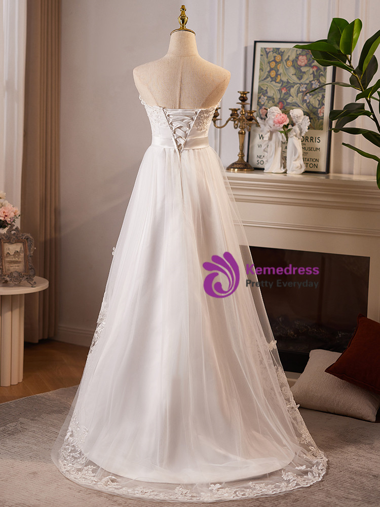 Sleeveless High-Low Tulle Regular Wedding Dress rlb1457