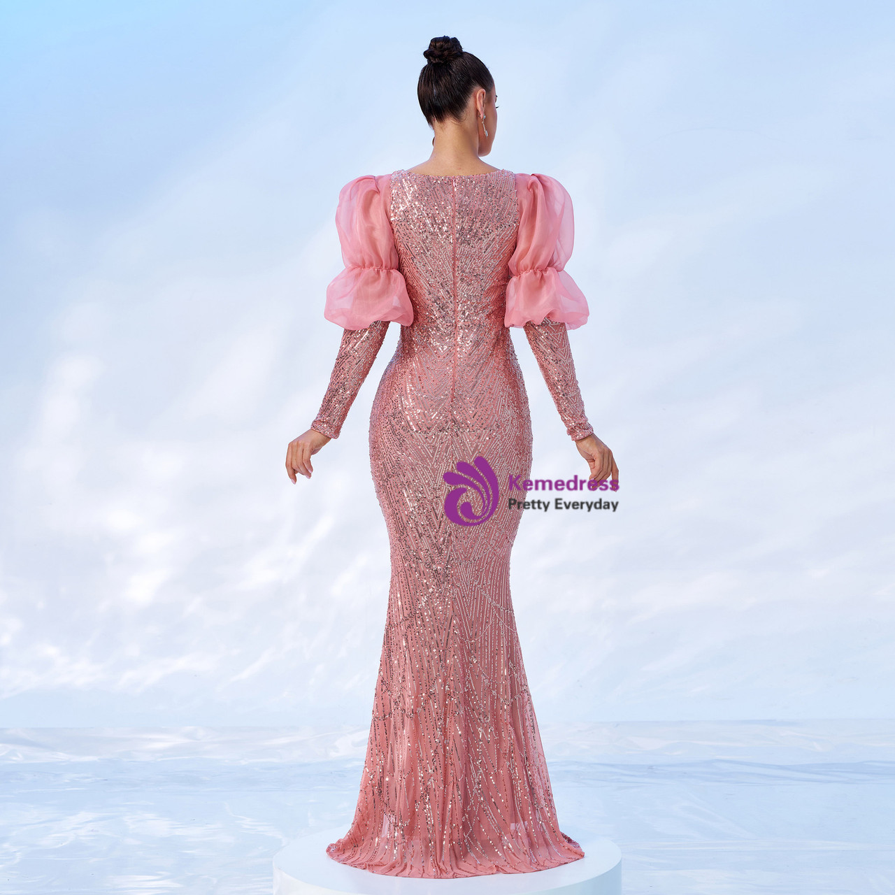 Hot Pink Sequins Long Party Dress Evening Gown with Split, DP3807 main image 1