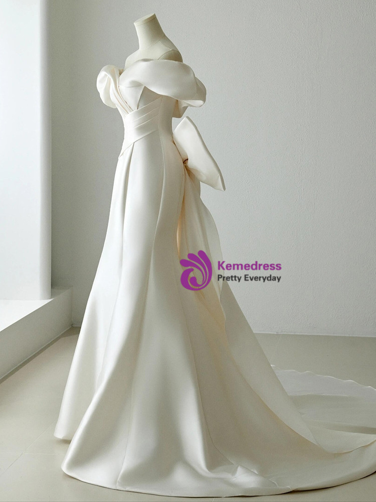 Halter Neck Satin Mermaid Gown with Back Bow Ivory main image 1