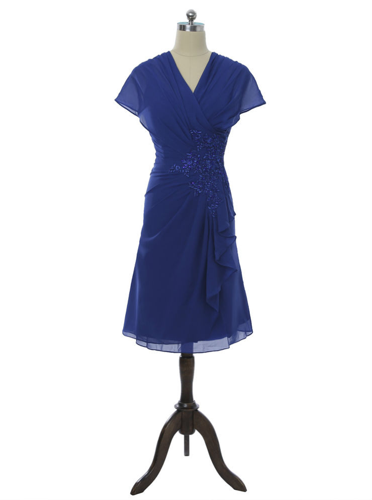 Dusty Blue A-Line Round Neck Short Sleeves Lace Mother Of The Bride Dress