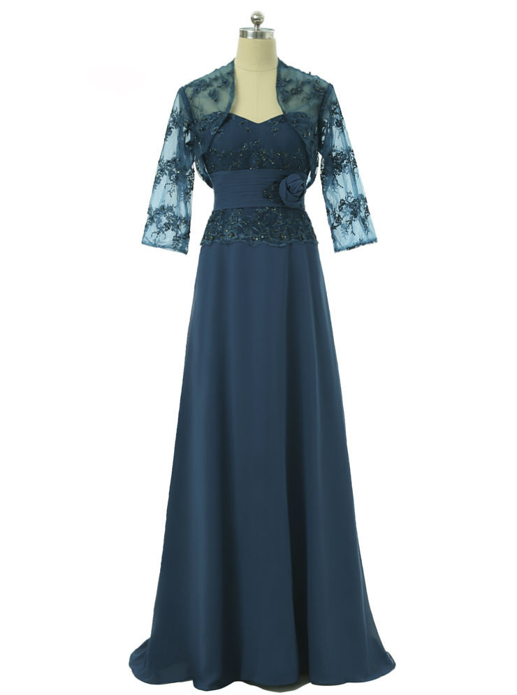 Elegant Sky Blue Off the Shoulder Chiffon Sheath Long Mother of the Bride with Lace Appliques main image 0