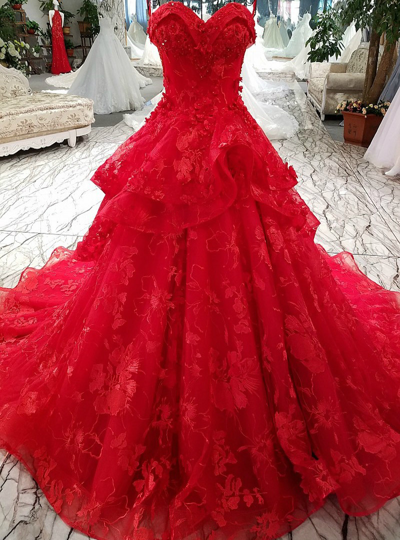 Timeless Ball Gown Off The Shoulder Short Sleeves Tulle Flowers Wedding Dresses Brides Dress DP444