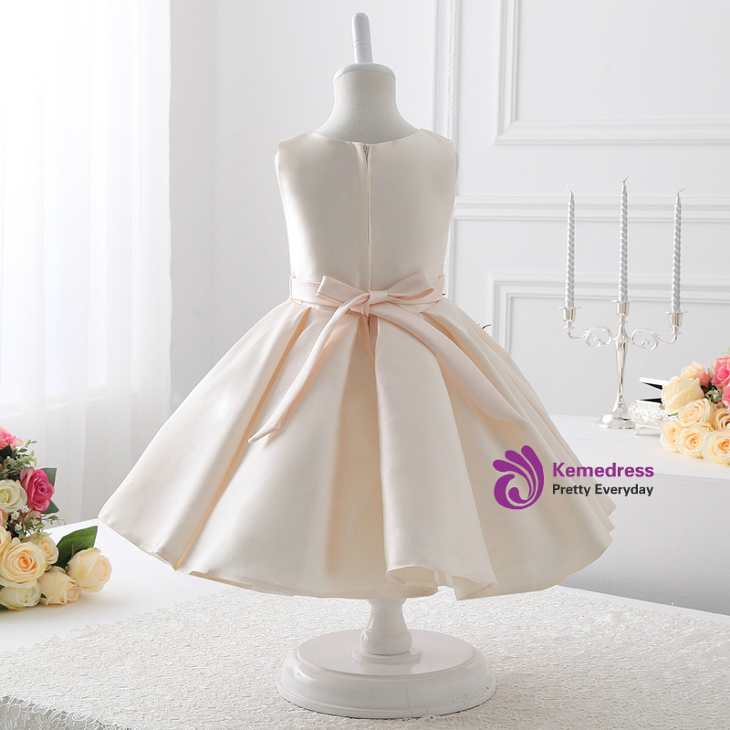 Cute A Line Pale Blue Tiered Satin With Bow Flower Girl Dress C6028