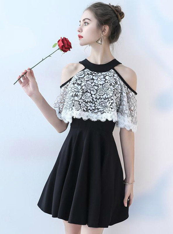 Sexy A-line Lace Homecoming Dress Wedding Guest Dress Y2711
