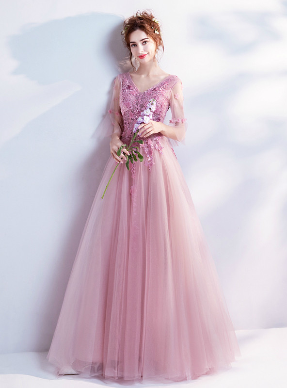 A Line Orange Satin Prom Dress with Pleats LBQ1377
