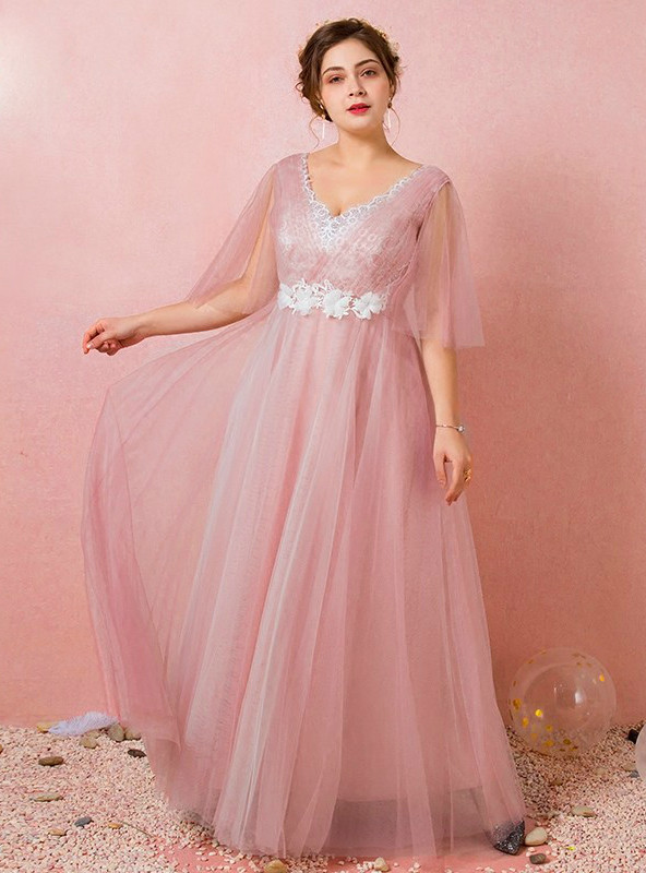 Twist Straps V Neckline Tulle Maxi Dress Moss Plus Size