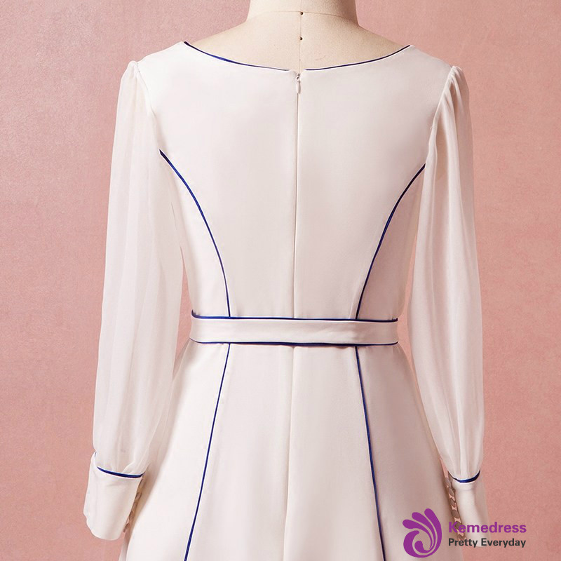 Plus Size Knee Length White Long Sleeve Prom Dress